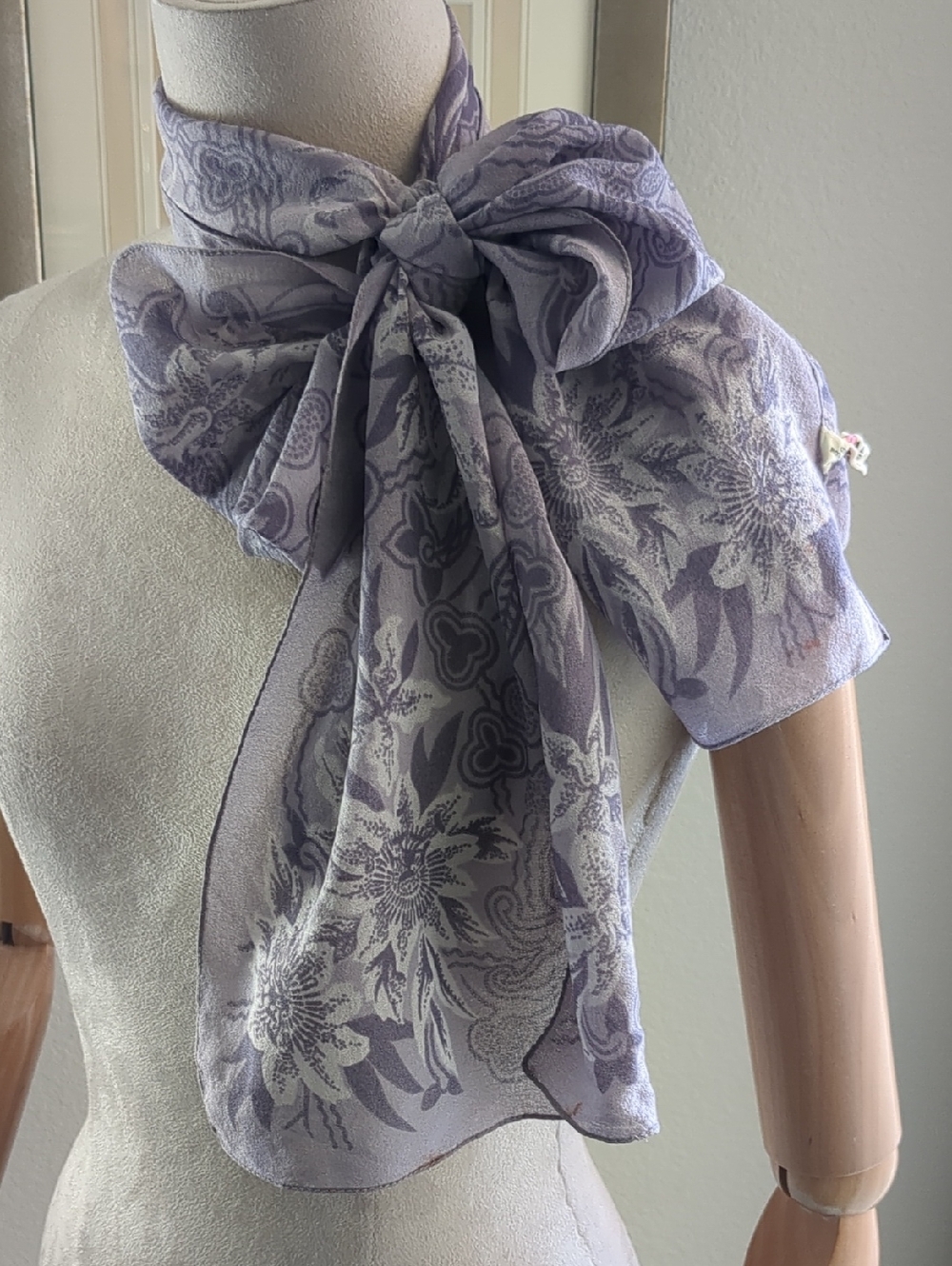 Vintage 60s Glentex Italy Lavender Scarf Light Purple Floral Sheer 62"